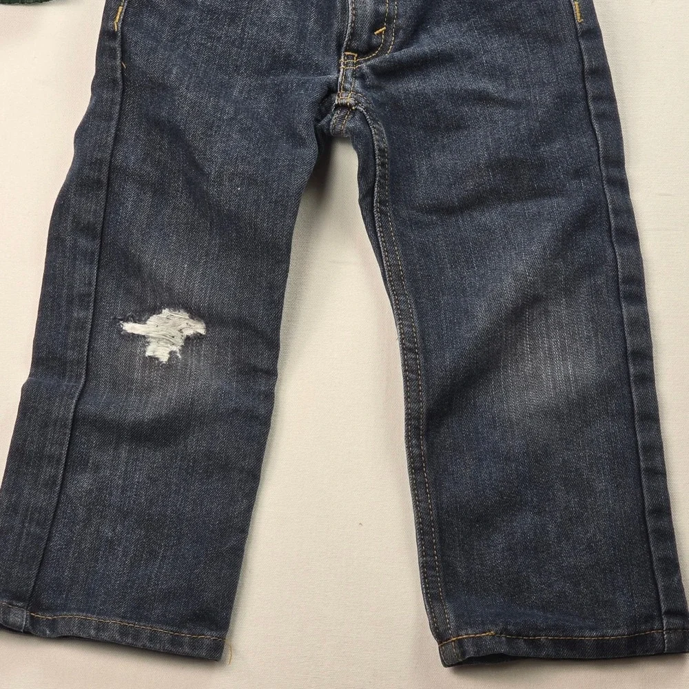 Boys OshKosh Plaid Shirt and Levis 514 Straight Jeans Set Green Blue Size 4T‎